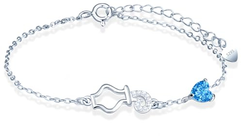 MicLee Womens 925 Sterling Silver Zodiac Signs Bracelets Creative Aquarius with Heart Sapphire Bracelet for Ladies Girls Fashion Adjustable Length Zircon Bangle Novelty Jewellery
