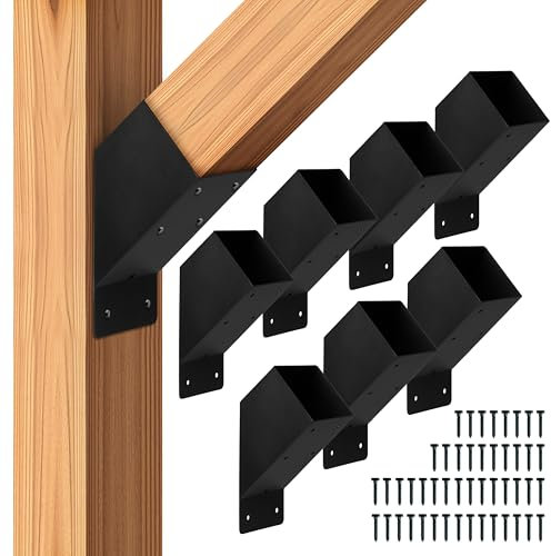 Iron Forge Tools 4x4 Pergola Brackets - 8 Pack Powdercoated Steel Corner Pergola Kit - 45 Degree Angle Bracket Angle Brace for DIY Installation - Pergola Hardware Kit and Accessories, Roof Gazebo Kits