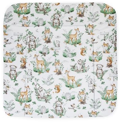 Balbina® Wickelunterlage Wasserdicht Wickeltischauflage für Wickelkommoden baumwolle 70x70 I Tiere in Blättern