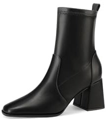 QUEEN HELENA Stivaletti con Tacco Medio Stivali Bassi Casual Eleganti Donna ZM9845 (Nero Pu, Sistema Taglie Calzature EU, Adulto, Donna, Numero, Media, 39)