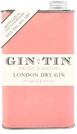 Gin In A Tin - Pomegranate, Raspberry & Cardamom London Dry Gin - Distilled in Small Batches - Produced in the UK - Natural Botanicals - Sustainable Packaging - ABV 40% - 50cl Tin of Gin