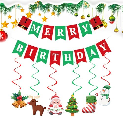 Weihnachtsbanner – Frohe Weihnachten Wimpelkette Banner | Weihnachten hängende Türdekoration | Frohe Weihnachten Swirl Dekoration Urlaub Geburtstag Dekoration für Weihnachten Home Outdoor Indoor Decor