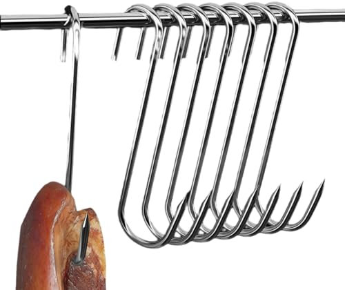 HhBdy 50 pezzi Gancio per carne a S, Ganci da Macellaio in Acciaio Inox, 15 cm Ganci da Cucina Inox, Ganci per Affumicatura per Appendere Carne, Barbecue, Cucina