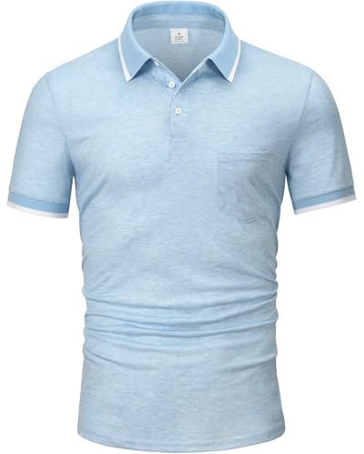 GLESTORE Poloshirt Herren Kurzarm Polo Shirt Business Basic Polohemd mit Brusttasche Blau XL