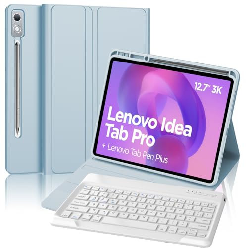 FOGARI Coque Clavier pour Lenovo Idea Tab Pro 2025 - Étui pour Lenovo Idea Tab Pro Tablette 12.7, Clavier Magnétique Bluetooth sans Fil AZERTY Étui avec Pen Holder, Bleu