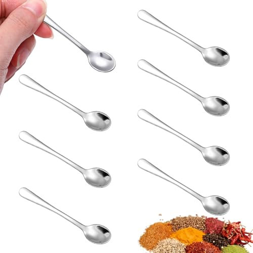 Yuanchu 8 Stück Tiny Edelstahl Löffel für Gewürzgläser, 7,5CM Mini Gewürzlöffel Espressolöffel Klein Süße Kleine Löffel Fun Little Scoops für Gewürze Espresso Salz Zucker Honig