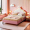 BONUIE Lit Enfant Rembourré 140x200 cm lit Fille avec Tête de Lit en Forme de Couronne et Bande LED de Princesse PU Rose (sans Matelas) (140 x 200 cm)