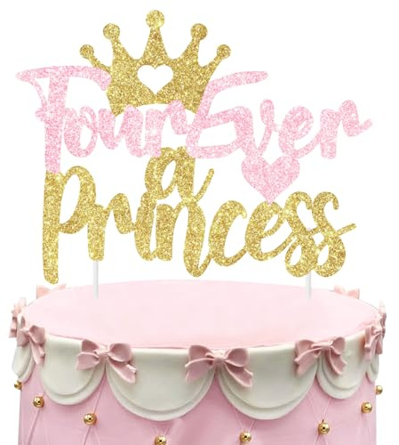 Sursurprise Décorations de fête d'anniversaire de 4 ans avec paillettes « Four Ever A Princess » - Rose doré