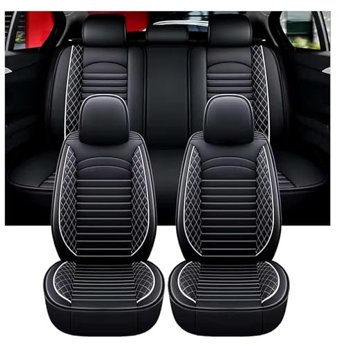 XINYUNFEI Auto Sitzbezüge Sets FüR Dacia Jogger Extreme/Lodgy 2000-2025, Leder Auto Schonbezug Full Set Sitzbezug, Auto Sitzbezüge Airbag Kompatibel, Wasserdicht Sitzbezug Auto Zubehör(Black White)