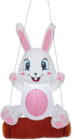 zjhukfmc Aufblasbarer Ostern Hase, 3.9ft Aufblasbare Ostern Dekorationen, 190T Polyester Aufblasbares Kaninchen, Cute Bunny Decor, Osterhase Aufblasbar Groß, Für Frühling, Urlaub, Hof, Rasen