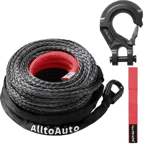AlltoAuto Seilwinde mit Haken, 1,27 cm x 92'-15,003.0 kg Dyneema Synthetisches Seilwinde Seil Schnur Kabel mit Schutzhülle für LKW Allrad Geländewagen Seilwinde Zubehör