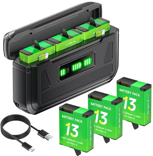 Palogreen 3 Pack de Batteries 2400mAh pour GoPro Hero13 avec Chargeur - Chargeur de Batterie avec écran LCD, Fente pour Carte TF,Adapté aux Basses températures