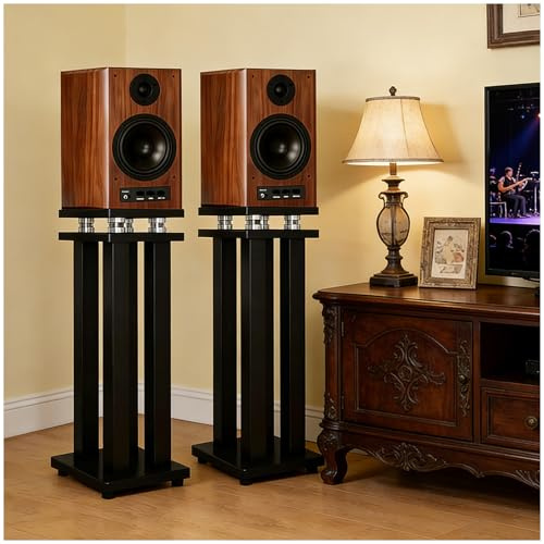 Speaker Stands Pair, Universal Floor Speaker Stands for Surround Sound Setups, Heavy Duty Speaker Stand Holds 50kg, for Enhanced Audio Listening in Home Theaters and Cinemas (Black, 53cm)