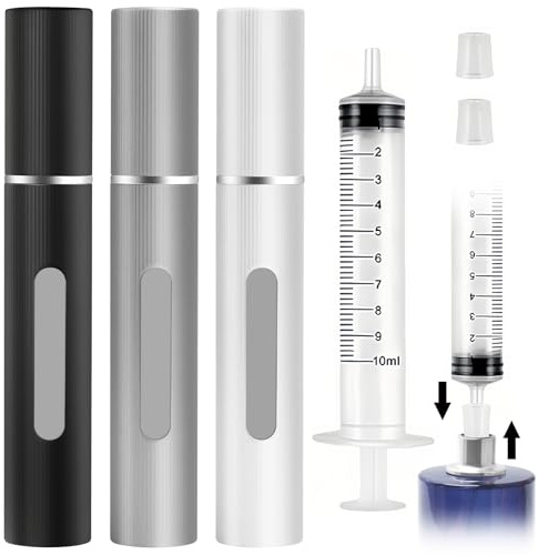 Maxumille 3PCS Perfume Atomiser 8ml, Small Aftershave Spray Bottle for Trip | Mini Aftershave Refill Bottles with Syringe, Empty Travel Perfume Bottle Refillable for Women and Men (Black Grey Sliver)