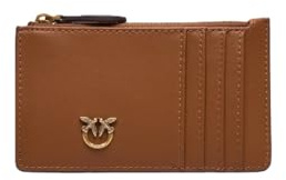 Pinko Porta Carte di Credito Airone, Pelle Marrone con Motivo Chevron, 13 x 8 cm, 5 Scomparti