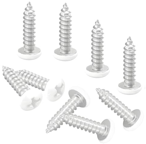 SANTUO Lot de 100 vis autotaraudeuses à tête ronde en acier inoxydable 304 avec capuchons, pour bois, armoire, plafond et menuiserie M4 x 16 mm, blanches