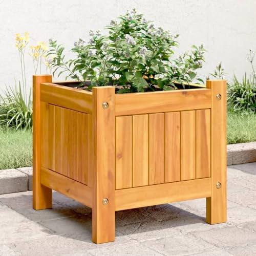 Mandloder Pflanzkübel Akazie Massivholz 31x31x30 cm, Robuster Holz Pflanzkasten mit Vliesbeutel, Quadratisch, Witterungsbeständig für Garten, Balkon, Terrasse, Langlebige Outdoor-Pflanzgefäße