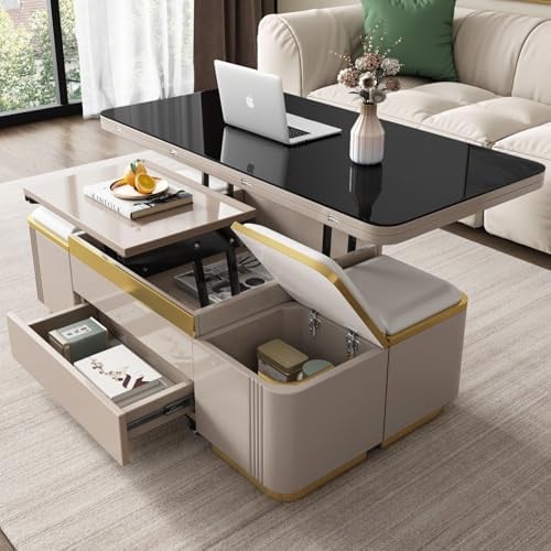 Multifunktionaler Couchtisch höhenverstellbar – Wohnzimmertisch höhenverstellbar mit großem Stauraum, ausziehbarem Sofatisch & Esstisch-Funktion für modernes Wohnzimmer
