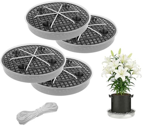 RANJIMA Blumentopfe Mesh Pads, 4 Stück Selbstbewässernder Stofftopf Untersetzer Bonsai Gitter Drainage Gittermatte Kunststoff Blumentopf Untersetzer für Innen und Außenbereich für Pflanzen