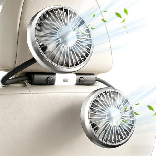 Dual Head USB Car Fan, Auto Car Cooling Fan, 5V 2A Cooling With 3 Speeds 2 Lighting Modes, 360°Rotatable Car Seat Fans for Rear Seat Passengers for SUV RV Truck (180cm Cable)