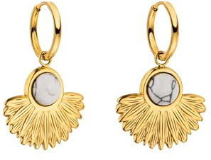 Purelei Eldorado Creolen – wasserfest | Creolen mit Sonnenfächer-Anhänger & Schmuckstein aus Edelstahl | 14K Vergoldung, Silber & 18K Rosévergoldung | Statement-Ohrringe (Gold)