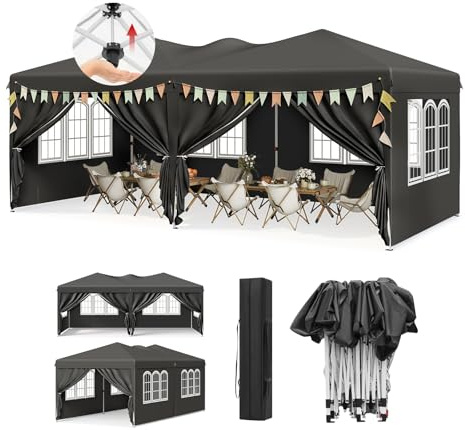 WOLTU Pavillon faltbar 3x6m mit 6 Seitenwänden Grau | UPF 50+ UV Schutz, wasserdicht, höhenverstellbar, windstabil, 6 Seitenwänden, Garten