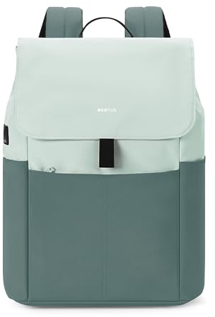ECOHUB Kontrastfarben Rucksack Damen, 16 Zoll Laptop Rucksack, Tagesrucksäcke mit 8 Fächern & diebstahlsicherer Tasche, Daypack mit Trolley-Schlitz für Schule, Uni, Arbeit & Reise (Forest Sage)