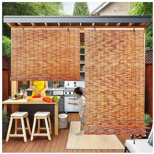 Store Bambou Extérieur Store Enrouleur Roseau Naturel Imperméables Intimité 70% D'occultation Interieur Store Enrouleur Bambou pour Tonnelle Terrasse Véranda Jardins(W39xH39IN(100x100CM))