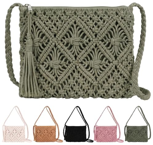 Sahunfri Straw Crossbody Bag for Women Bohemian Shoulder Bag Woven Crochet Purse For Summer Beach Travel Clutch Handbag