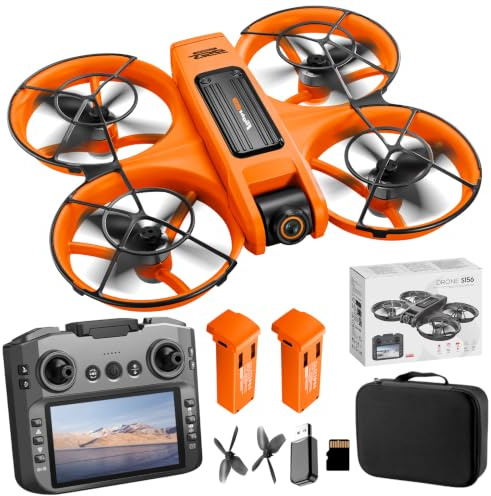 Drohne mit 4,9-Zoll-Bildschirm-Fernbedienung, HD-Dual-Kamera, bürstenlosem Motor, 360° Flips, optischer Flusspositionierung, Ein-Tasten-Start, 2 Batterien und SD-Karte, geeignet für Anfänger
