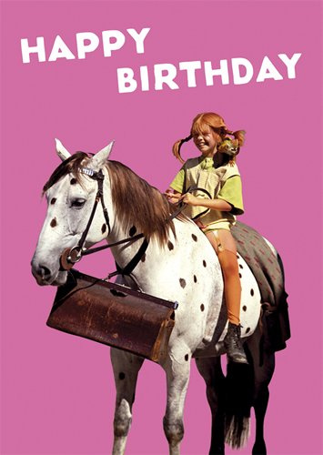-3er Set Postkarte PIPPI LANGSTRUMPF - Motiv: PIPPI & KLEINER ONKEL HAPPY BIRTHDAY, Anlass: Kindermotive Geburtstag, Künstler / Verlag: KARTENKOMBINAT © Saltkråkan AB & AB Svensk Filmind, Größe: A6