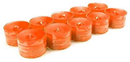 10 original Dänische 8 Stunden Teelichter ohne Duft im Acryl-Cup farbig durchgefärbt orange