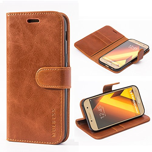 Mulbess Handyhülle für Samsung Galaxy A5 2017 Hülle, Leder Flip Case Schutzhülle für Samsung Galaxy A5 2017 Tasche, Cognac Braun