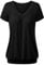 DJT Damen Basic V-Ausschnitt Kurzarm T-Shirt Falten Tops mit Knopf Schwarz L