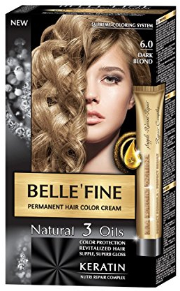 BELLE'FINE® - Black Series - Tinte permanente natural - Con 3 aceites y queratina - Rubio oscuro