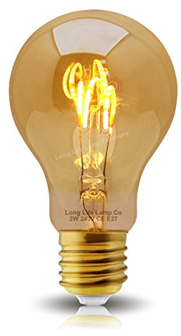 Long Life Lamp Company Retro Vintage LED 2w Edison Style Spiral Filament Bulb Smoked Gold Glass A60 E27 Edison Screw