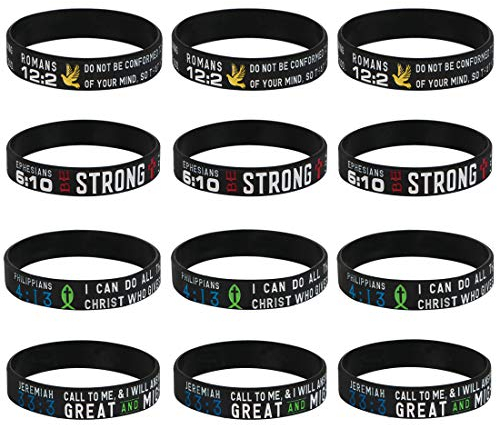 kilofly 4/8/12 pulseras de silicona con cita de las Escrituras cristianas con versículo bíblico, talla única, Silicona, Sin gema