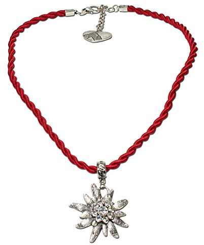 Alpenflüstern Kordel-Trachtenkette Strass-Edelweiß - Damen-Trachtenschmuck Dirndlkette rot DHK100