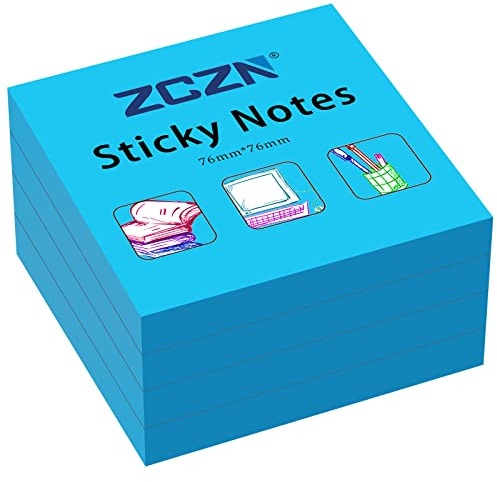 ZCZN 76 x 76 mm Sticky Notes, 100 Sheets/Pad, 4 Pads, Blue