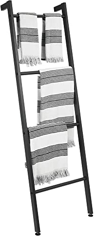 mDesign Échelle Porte-Serviettes autoportante pour Salle de Bain - Porte-Serviettes à 4 Niveaux en métal - Porte-Serviettes pour Serviettes de Bain, vêtements ou journaux - Noir Mat