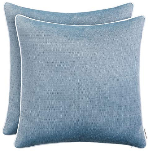 Brandsseller 2er Set Outdoor Kissen 45x45 cm – Wetterfeste Zierkissen mit Paspel in Walzoptik – Wasserabweisende Gartenkissen & Dekokissen für draußen – Sofakissen für Balkon & Terrasse - Blau