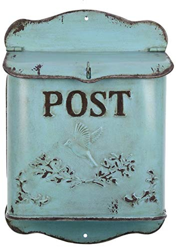 Nostalgischer Briefkasten Metall Antik-look Shabby Mailbox im Landhaus Shabby chic Stil, blau-türkis