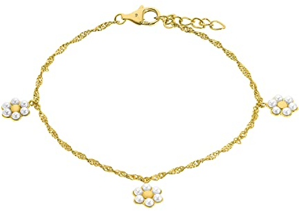 Amor Armband 925 Sterling Silber Damen Armschmuck, mit Muschelkernperle, 17+2 cm, Gold, Blume, Kommt in Schmuck Geschenk Box, 2035970