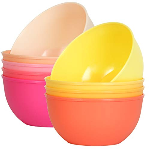 Youngever 9 Pack 300ml Small Plastic Kids Toddler Bowls Set of 9 in 9 Assorted Colors (Pink)