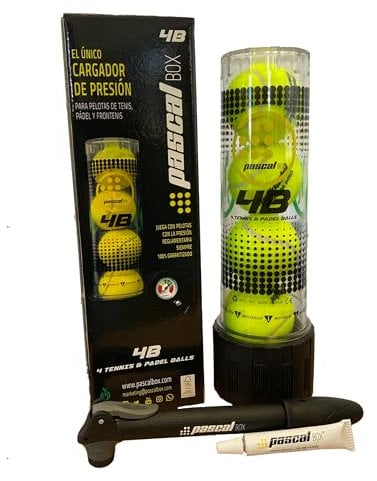 Pascal Box Druckluft-Padelbälle mit Pumpe | Padel-Zubehör für Padelbälle | Druckluft-Padelbälle und Tennisbälle | Druckbehälter für Padelbälle | Komplettpaket inklusive Gleitmittel