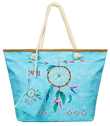 Weinsamkeit Große Strandtasche mit Reißverschluss, Damen Strandtasche Große XXL Shopper Schultertasche Beach Bag fur Reisen, Strand, Schwimmbad (F)