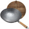 Vinbcorw Wok Pfanne Traditioneller Handgehämmerter Wok Aus Karbonstahl Mit Griff Aus Holz Und Stahl Abnehmbarer Griff 1,8 Mm Dick Wok Mit Deckel (Rundboden),36cm
