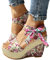 Tomwell Chaussure Mode Sandale Femme Sandales à Compensées Plates Plateforme en Cuir Synthétique Sandales à Bout Ouvert Confortable Cales De Paille Casual Eté Rome Sandales Z Rose 39 EU