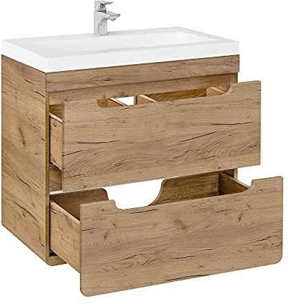 Lomadox Badmöbel Waschtisch-Unterschrank Set, Wotan Eiche Nb. Nb, 61 cm Keramik-Waschbecken, 2 Softclose-Schubkästen, B/H/T ca. 61/63/46 cm