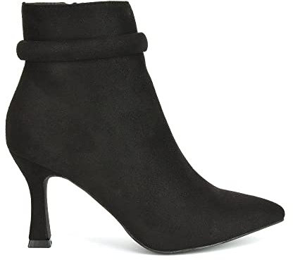 ESSEX GLAM Damen Stiefeletten mit spitzem Zehenbereich, Stiletto-Absatz, Größe 36-42, schwarzes Wildlederimitat, 39 EU
